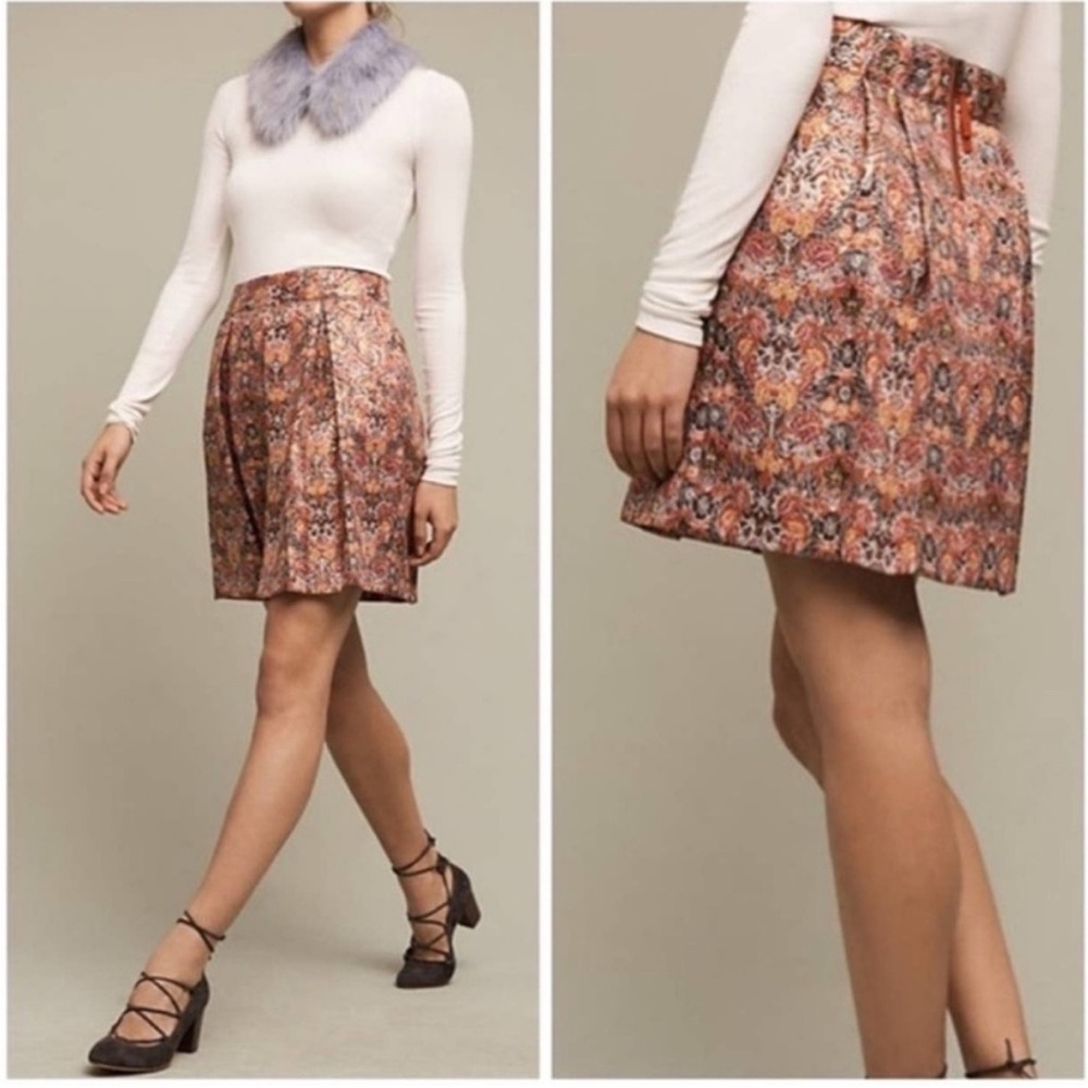 Anthropologie Maeve Metallic Floral Brocade Skirt
